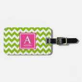 Roze en groene monogram Chevron Print Bagagelabel (Voorkant horizontaal)