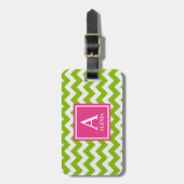 Roze en groene monogram Chevron Print Bagagelabel (Voorkant verticaal)