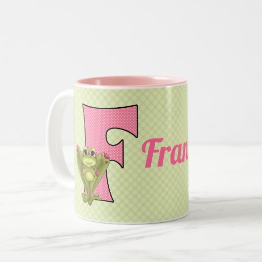 Roze en groene monogram "F"-Kind Mok (Voorkant links)