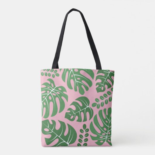 Roze en groene monogrammen Monstera Leaves Draagtas (Achterkant)