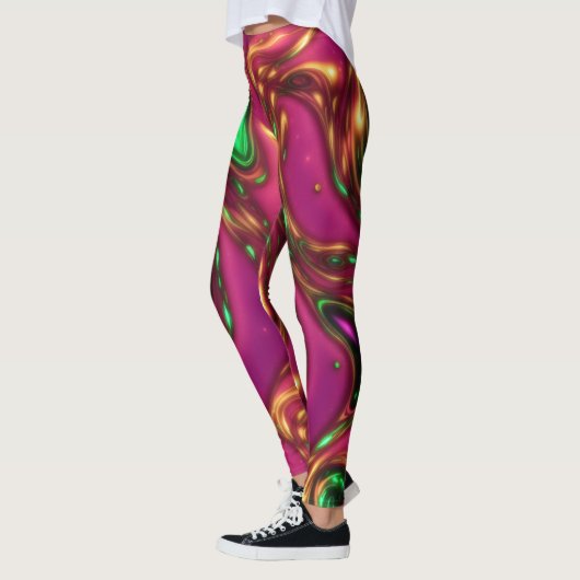 Roze en groene Neon Liquid Abstracte Art-Leggings Leggings (Links)