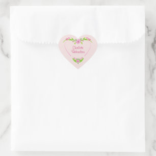 Roze en groene nostalgische Floral Heart Sticker