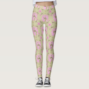Roze en groene nostalgische Floral-Leggings Leggings