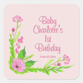 Roze en groene nostalgische Floral Sticker (Voorkant)