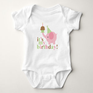 Roze en groene olifant Birthday Romper