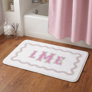 Roze en groene op maat gemaakte Scalloped Monogram Badmat