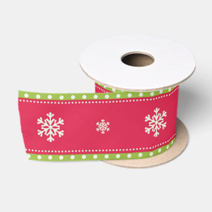 Roze en groene Ornamenten en sneeuwvlokken Lint