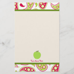 Roze en groene Paisley Apple Teacher Stationery Briefpapier