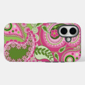 Roze en groene Paisley iPhone 16 hoesje (Achterkant (horizontaal))