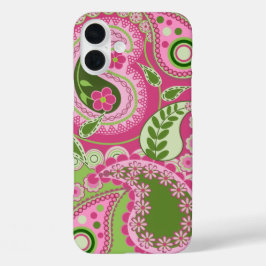 Roze en groene Paisley iPhone 16 hoesje