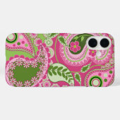 Roze en groene Paisley iPhone 16 hoesje (Achterkant (horizontaal))