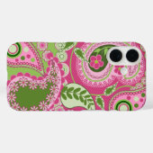 Roze en groene Paisley iPhone 16 hoesje (Achterkant (horizontaal))