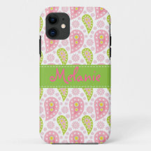 Roze en Groene Paisley iPhone Monogram Aangepast
