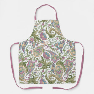 Roze en groene paisley op White  Flourish Schort