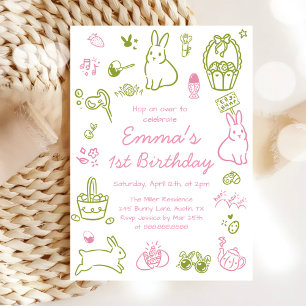 Roze en groene Pasen 1e verjaardag Kaart