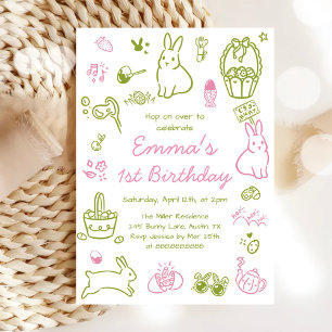Roze en groene Pasen 1e verjaardag Kaart