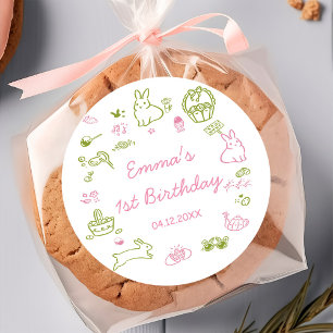 Roze en groene Pasen 1e verjaardagsfeestje Ronde Sticker
