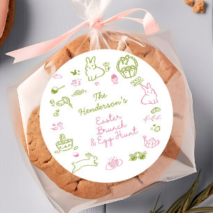 Roze en groene Pasen brunch en eierzoektocht feest Ronde Sticker