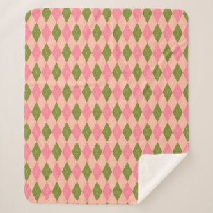 Roze en groene pastel Argyle Plaid Pattern Sherpa Deken