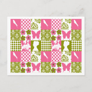 Roze en groene patchwork briefkaart