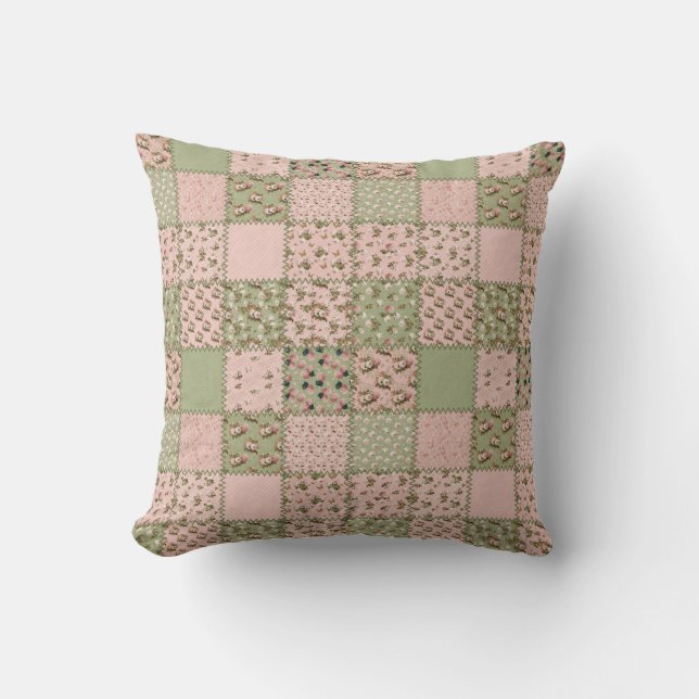 Roze en Groene Patchwork Design Home Decor Kussen (Voorkant)