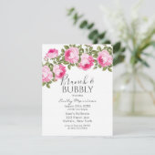 Roze en groene pioenroos brunch & bubbels uitnodig kaart (Staand voorkant)