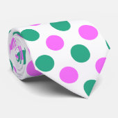 Roze en groene pokadot stropdas (Opgerold)