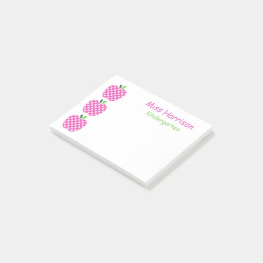 Roze en Groene Polka Dot Appels Post-it® Notes (Schuin)