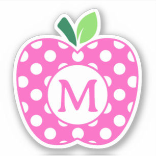 Roze en Groene Polka Dot Apple Monogram Sticker