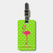 Roze en Groene Polka Dot Flamingo Gepersonaliseerd Bagagelabel (Voorkant verticaal)