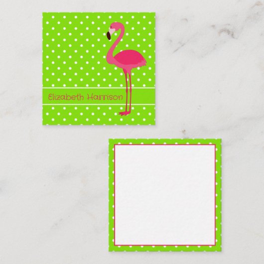 Roze en Groene Polka Dot Flamingo Gepersonaliseerd Notitiekaartje (Voorkant / Achterkant)