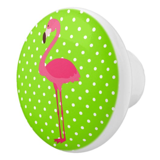 Roze en groene Polka Dot Flamingo Keramische Knop (Rechts)