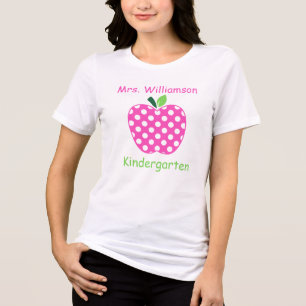 Roze en groene polka stippen leraarappel Tri-Blend shirt