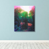 Roze en Groene Pond en Willow Canvas Afdruk (Insitu (Houten vloer))