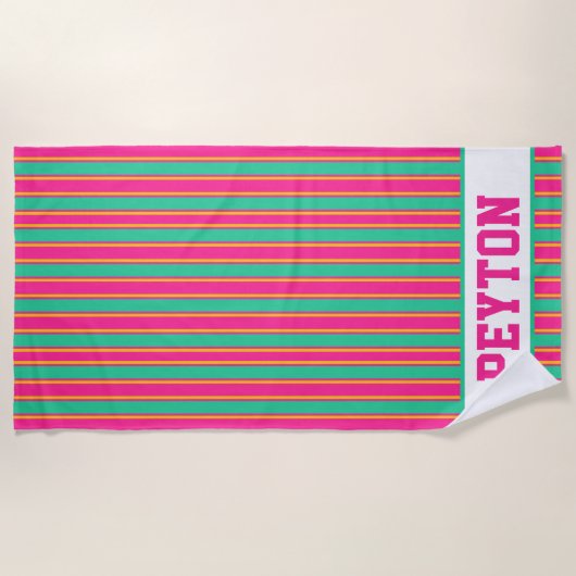 Roze en Groene Preppy Esthetische Strandhanddoek Strandlaken (Voorkant)