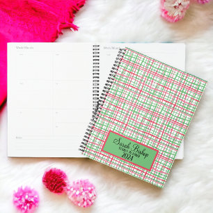 Roze en Groene Preppy Jaarlijkse Planner Hardcover