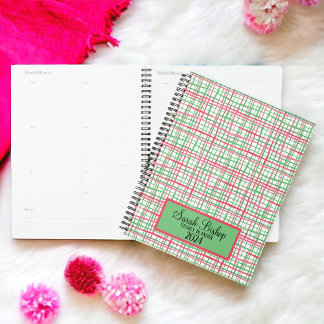 Roze en Groene Preppy Jaarlijkse Planner Hardcover