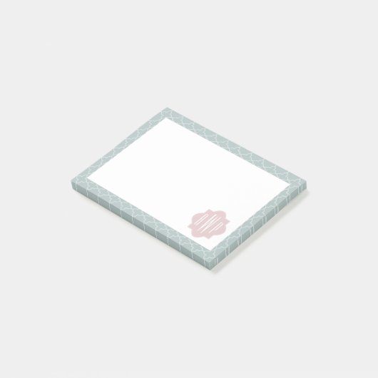 Roze en groene Quatrefoil Monogram Post-it® Notes (Schuin)