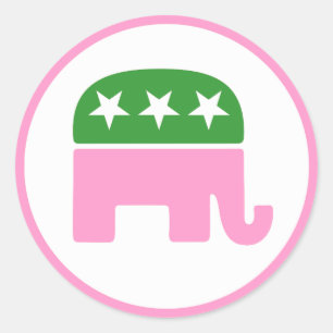 Roze en groene republikeinse olifant ronde sticker
