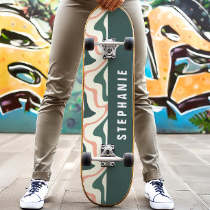 Roze En Groene Retro Moderne Abstracte Marmer Werv Skateboard