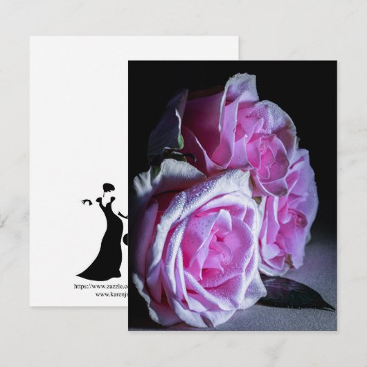 Roze en groene Rozen Kaart (Voorkant / Achterkant)