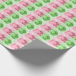 Roze en groene Rozen Wrapping Paper Roll Cadeaupapier