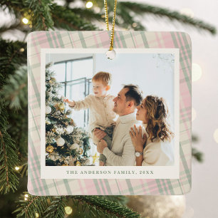 Roze en groene ruit foto keramisch ornament