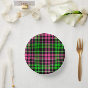Roze en groene ruit tartan zwart  papieren kommen