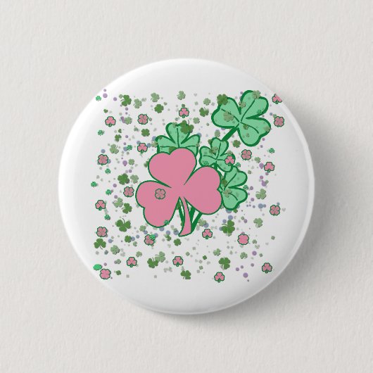Roze en groene shamrocks ronde button 5,7 cm (Voorkant)