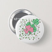 Roze en groene shamrocks ronde button 5,7 cm (Voorkant /achterkant)