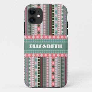 Roze en groene Snoep Aztec Zigzag Pattern iPhone 11 Hoesje
