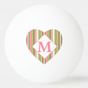 Roze en groene Spring Stripe Monogrammed Heart Pingpongballen