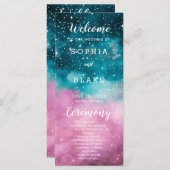 Roze en Groene Sterren Celestial Huwelijksprogramm (Voorkant / Achterkant)