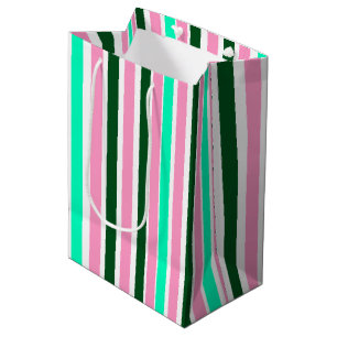 Roze en groene strepen medium cadeauzakje